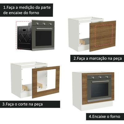 Balcão Para Forno De Embutir 80 X 60 Cm Sem Tampo Branco/rustic Glamy, Stella Madesa Branco/rustic