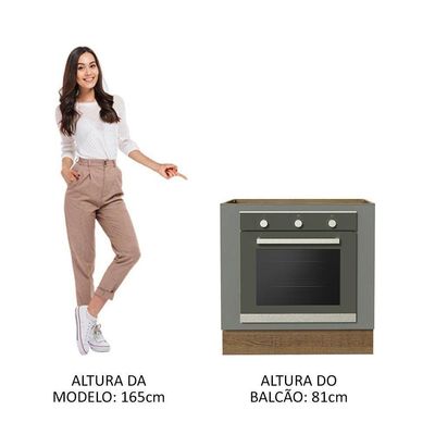 Balcão Para Forno De Embutir 80 X 60 Cm Sem Tampo Rustic/cinza Agata Madesa Rustic/cinza