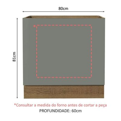 Balcão Para Forno De Embutir 80 X 60 Cm Sem Tampo Rustic/cinza Agata Madesa Rustic/cinza