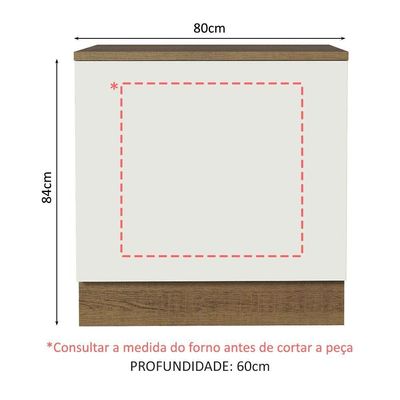Balcão Para Forno De Embutir 80 X 60 Cm Com Tampo Agata, Glamy, Stella Madesa Rustic/branco