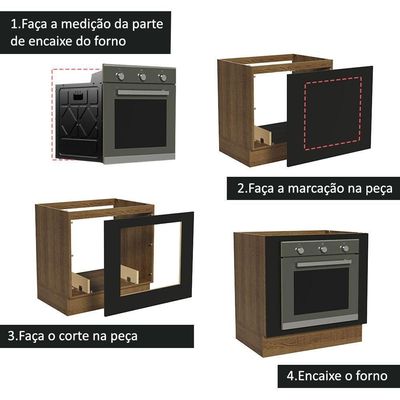 Balcão Para Forno De Embutir 80 X 60 Cm Sem Tampo Agata, Glamy, Stella Madesa Rustic/preto