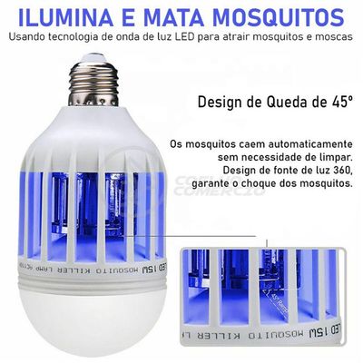 Lâmpada Luz Led Branco 15W Atrai Choque Mosquito Insetos