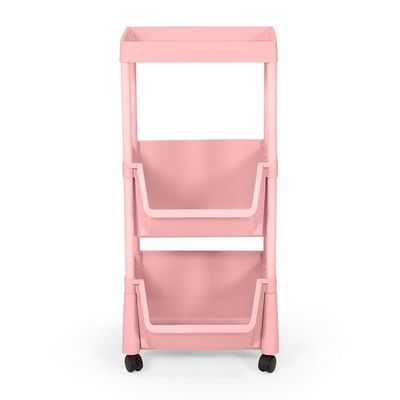 Kit 2 Carrinho Multiuso Prático 3 Prateleiras Em Plástico Com Rodízio - Rosa