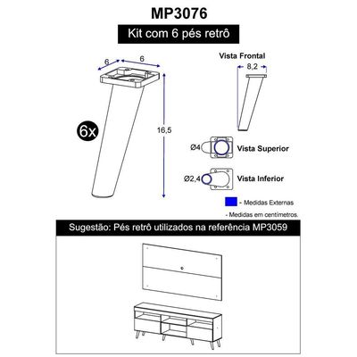 Pés Palito Retrô Kit Com 6 Unidades Multimóveis Branco