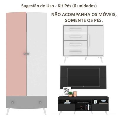 Pés Palito Retrô Kit Com 6 Unidades Multimóveis Branco