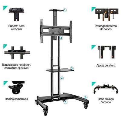Suporte Pedestal Tv 32 A 75 Com Rodízios Ava1600-60-1p Nb