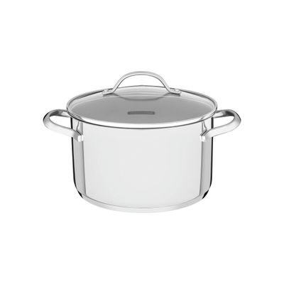 Jogo de Panelas Tramontina Una Aço Inox Fundo Triplo Tampas de Vidro 3 Peças