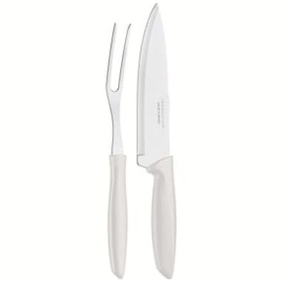 Conjunto Faca Chef e Garfo Trinchante Tramontina Plenus Off-White - 2 Peças