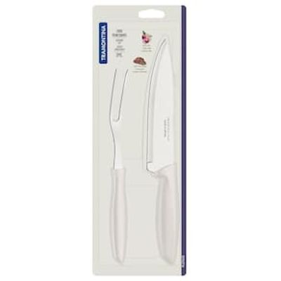 Conjunto Faca Chef e Garfo Trinchante Tramontina Plenus Off-White - 2 Peças