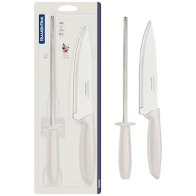 Conjunto Faca Chef e Chaira Tramontina Plenus Off-White - 2 Peças