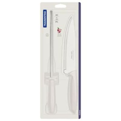 Conjunto Faca Chef e Chaira Tramontina Plenus Off-White - 2 Peças
