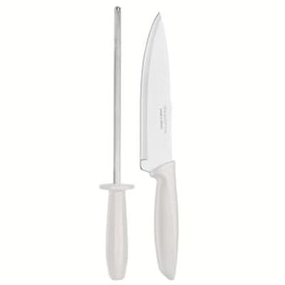 Conjunto Faca Chef e Chaira Tramontina Plenus Off-White - 2 Peças