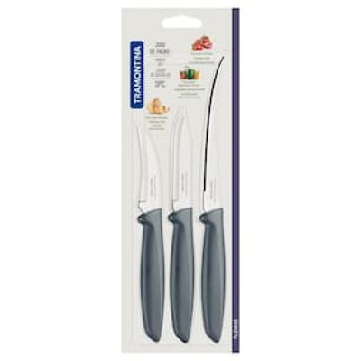 Conjunto de Facas Tramontina Plenus em Aço Inox e Polipropileno - Cinza - 3 Peças