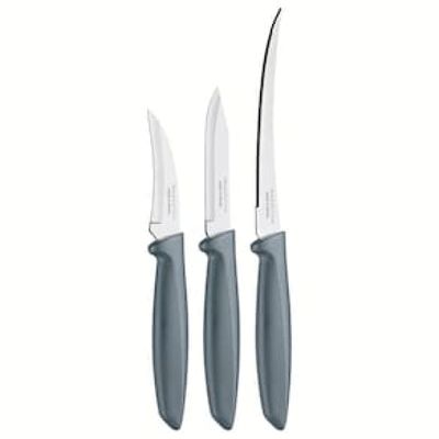 Conjunto de Facas Tramontina Plenus em Aço Inox e Polipropileno - Cinza - 3 Peças