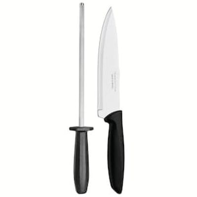 Conjunto Faca Chef e Chaira Tramontina Plenus Preto - 2 Peças