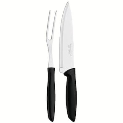 Conjunto Faca Chef e Garfo Trinchante Tramontina Plenus Preto - 2 Peças