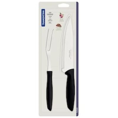 Conjunto Faca Chef e Garfo Trinchante Tramontina Plenus Preto - 2 Peças