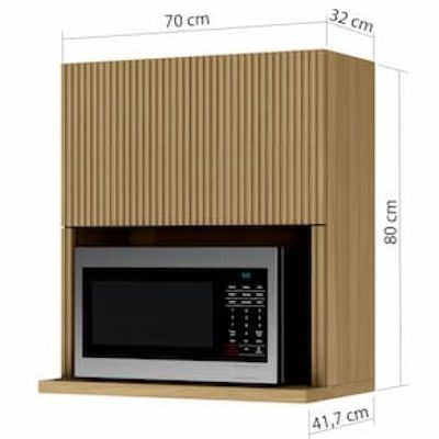 Armário Aéreo Nesher Rainha em MDF 15mm com Nicho para Micro-ondas, 1 Porta e 1 Prateleira - 70cm de largura Bege Médio