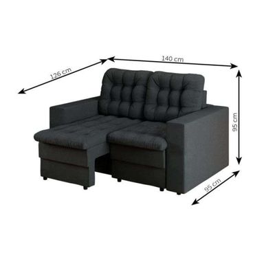 Sofá 2 Lugares Retrátil Erfurt Suede Grafite 140 cm