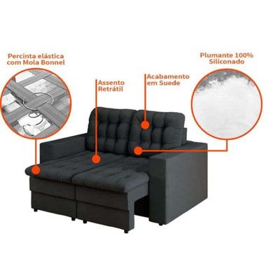 Sofá 2 Lugares Retrátil Erfurt Suede Grafite 140 cm