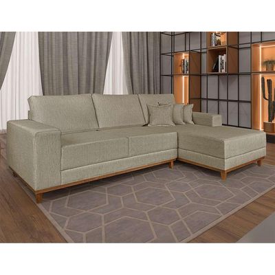 Sofá 4 Lugares Mônaco Com Chaise Direito Linho Bege
