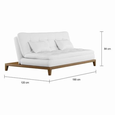 Sofá-Cama 3 Lugares Casal Luxo Base e Pés de Madeira Branco
