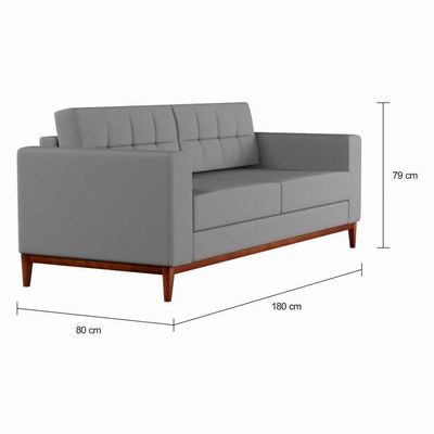 Sofá 3 Lugares Happy Pés e Base em Madeira Linho Cotton Cinza 180 cm