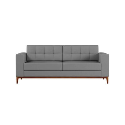 Sofá 3 Lugares Happy Pés e Base em Madeira Linho Cotton Cinza 180 cm