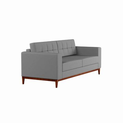 Sofá 3 Lugares Happy Pés e Base em Madeira Linho Cotton Cinza 180 cm