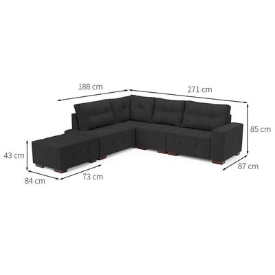 Sofá de Canto 8 Lugares Ipanema Suede Cinza Escuro