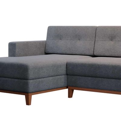 Sofá 3 Lugares Living com Chaise Esquerdo Pés e Base em Madeira Linho Cotton Cinza