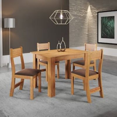 Mesa de Jantar Viero Tulipa com 4 Cadeiras Estofadas e Revestidas em Veludo Marrom Chocolate