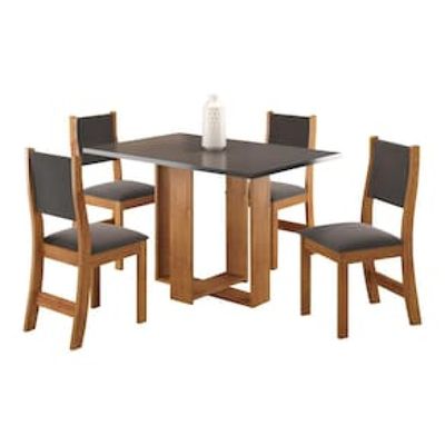 Mesa de Jantar Viero Caiena com 4 Cadeiras Estofadas e Revestidas em Veludo Grafite