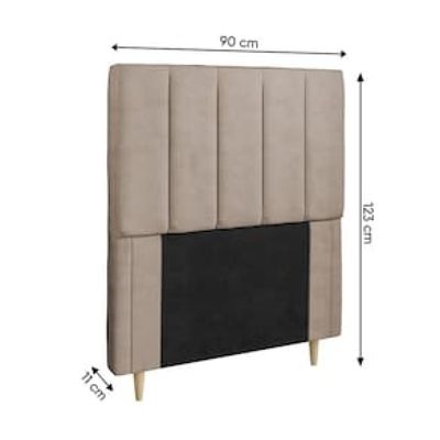 Cabeceira para Cama Box Solteiro Dobuê Veneza com Revestimento em Veludo Bege