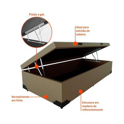 Base para Cama Box Solteiro Martin Premium com Baú Linho (47x88x188 cm) Bege