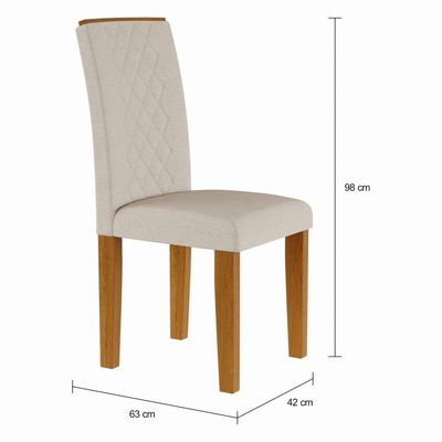 Conjunto de Mesa de Jantar com 6 Cadeiras Estofadas Emily I Veludo Off White e Creme