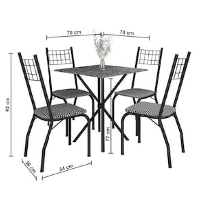 Mesa de Jantar Quadrada Fabone Brisa com 4 Cadeiras Estofadas Preto