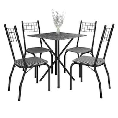 Mesa de Jantar Quadrada Fabone Brisa com 4 Cadeiras Estofadas Preto
