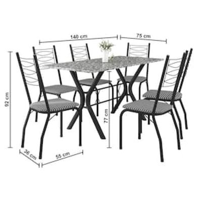 Mesa de Jantar Retangular Fabone Miami com 6 Cadeiras Estofadas Preto