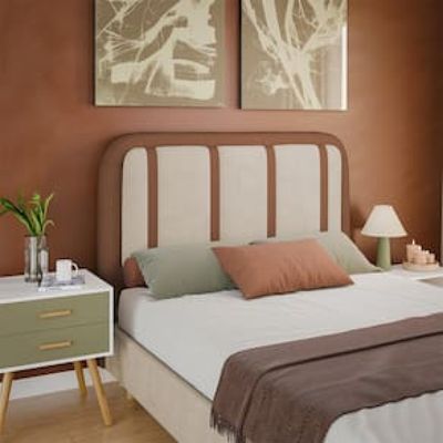 Cabeceira para Cama Box Casal Dobuê Leon com Revestimento em Veludo e Corino Marrom Chocolate