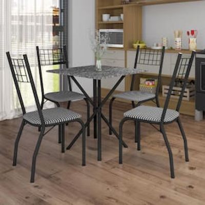 Mesa de Jantar Quadrada Fabone Brisa com 4 Cadeiras Estofadas Preto