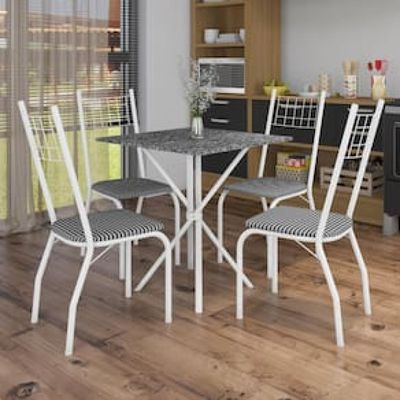 Mesa de Jantar Quadrada Fabone Brisa com 4 Cadeiras Estofadas Branco