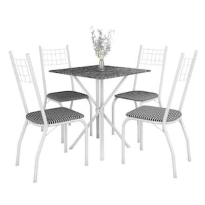 Mesa de Jantar Quadrada Fabone Brisa com 4 Cadeiras Estofadas Branco