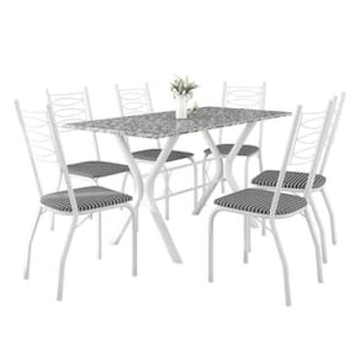 Mesa de Jantar Retangular Fabone Miami com 6 Cadeiras Estofadas Branco