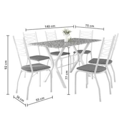 Mesa de Jantar Retangular Fabone Miami com 6 Cadeiras Estofadas Branco
