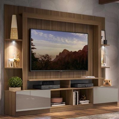 Rack Estante Tv 65´´ Leds Madeirado/Laca Fumê