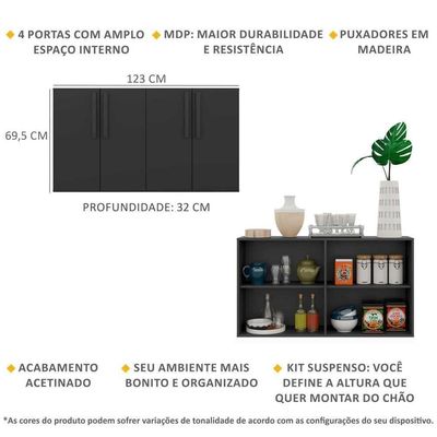 Aparador Buffet 4 Portas Suspenso Viena Preto