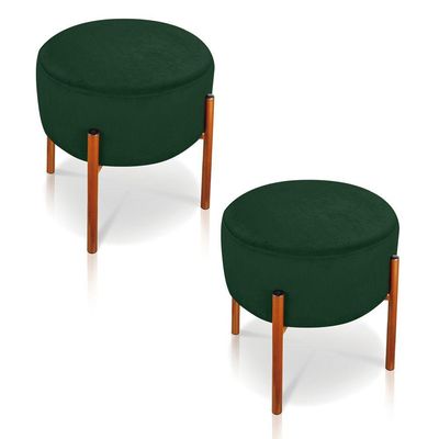 Kit 2 Puffs Iron Suede Verde Base Cobre