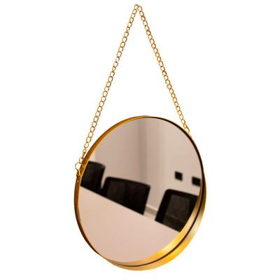 Espelho Redondo Dourado Com Alça de Corrente Dourado 26x5 Cm