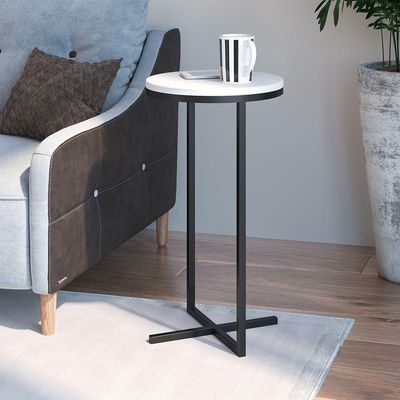 Mesa Lateral Alta Volpi Branco Base Metálica Industrial 56cm